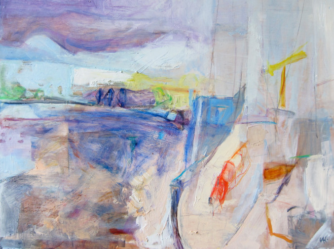 Boat with Red Sail, Oil on board, 47cm x 62cm 2013 by Vivienne Haig